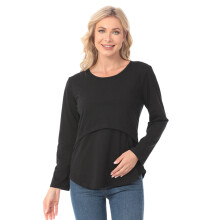 Season Nursing Top Soft Cotton Nursing Garment Easy-Black L