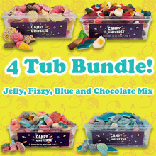 Candy Universe Jelly, Fizzy, Blue Chocolate Mix - 4 Tub Bundle