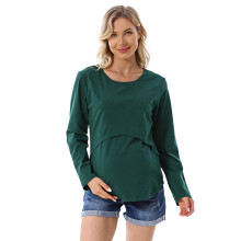 Nursing Top With Lift Up Opening Comfortable Shirt-Green XXL