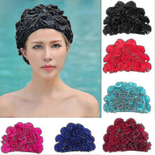 (Blue) Women Swimming Cap New Elastic Nylon Fabric Protect Ears Long Hair Sports Swim Pool Hat For Female Outdoor