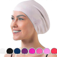 (White) Adult Long Hair Swimming Cap - Waterproof Silicone Cap For Braids And Dreadlocks Zekai