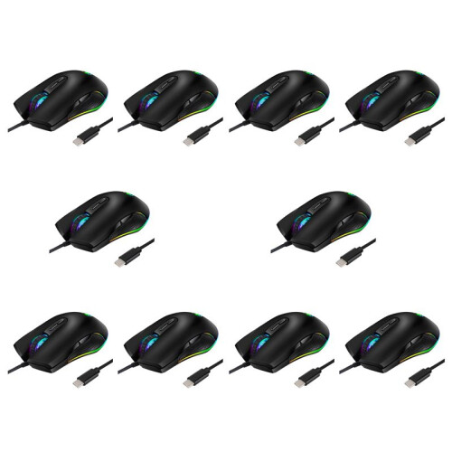 10X USB C Mouse Type C Ergonomic Wired Mouse RGB Gaming Mouse Optical Mouse