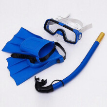 (Blue) Children Diving Mask Set Anti-fog Swimming Goggle Masks Snorkel Fins Kit For Kids Boys