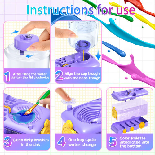 Automatic Brush Cleaning Cleaner Device with Water-rose red 1