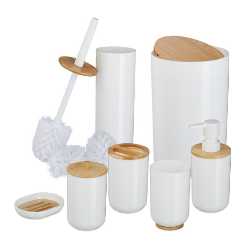 7-Piece Plastic & Bamboo Bathroom Accessories Set