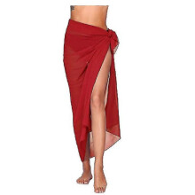 (Red) Women'S Beach Sarong Pareo Chiffon Bikini Wrap Skirt Cover Up For Swimwear