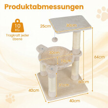 Katzenbaum mit Hängematte und Sisalstämmen, 64 cm, Beige
