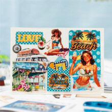 50 Folhas de Adesivos Pré-Cortados para Scrapbook de Verão, para Materiais de Scrapbooking, Adesivos de Paisagens de Praia, Livro de Recordações