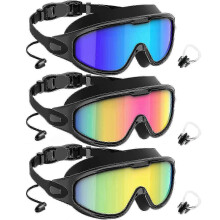 3 Pack Adult Swimming Goggles with Wide View UV400 Protection Anti Fog No Leak for Men and Women