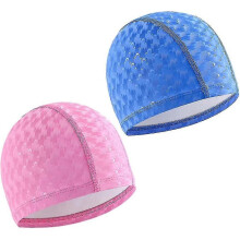 2 Pcs Lightweight No-Slip Swim Caps for Women, Men & Kids - Comfortable, Blue & Pink