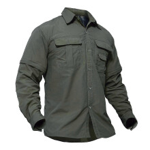 (green, XXL) Summer Quick Dry Long Sleeve Cargo Work Shirts With Pockets Mens Safari Hiking Shirts Button Down Shirts Clothes Males