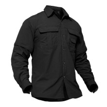 (black, XXXXL) Summer Quick Dry Long Sleeve Cargo Work Shirts With Pockets Mens Safari Hiking Shirts Button Down Shirts Clothes Males