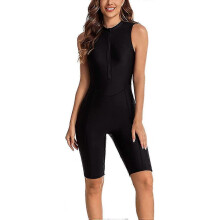 (3XL, Sleeveless Black 1494) Rash guard swimsuit for ladies one piece surfing swimwear