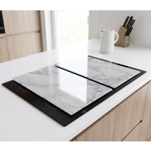 2x Grey Marble Hob Cover Tempered Glass 52x30Cm