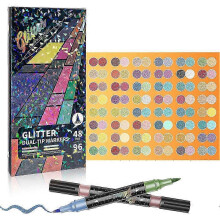(96 Colors) Glitter Effect Brush Markers For Doodle Writing, Dual Tip Dual Color Shimmer Marker 96 Colors