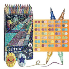 (72 Colors) Glitter Effect Brush Markers For Doodle Writing, Dual Tip Dual Color Shimmer Marker 96 Colors
