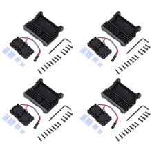 4X for Raspberry Pi 4 Aluminum Case with Dual Cooling Fan Metal Shell Black Enclosure for Raspberry Pi 4 Model B