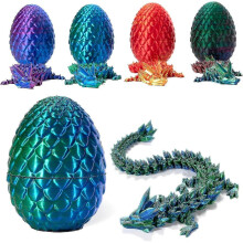 (Green) 3d Printed Dragon In Egg, Fully Movable Dragon Crystal Dragon With Dragon Egg