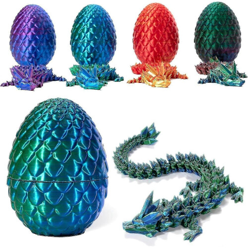 (Green) 3d Printed Dragon In Egg, Fully Movable Dragon Crystal Dragon With Dragon Egg