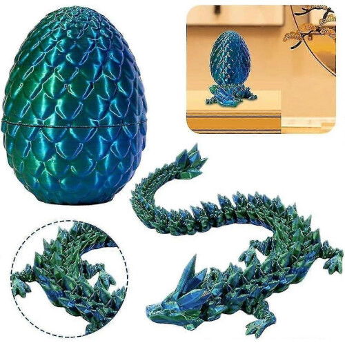 (Green) 3d Printed Dragon In Egg, Fully Movable Dragon Crystal Dragon With Dragon Egg 2
