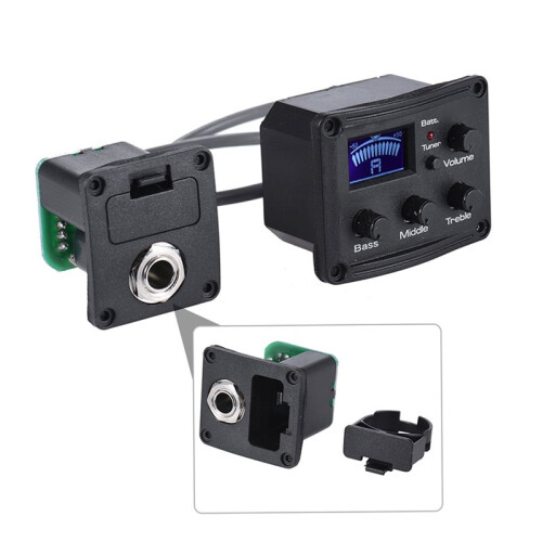 3-Band EQ Equalizer Tuner System with LCD Display Small Guitar Equalizer Ukelele Piezo Pickup Preamp 2