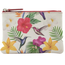 Mala Leather Pinky Hummingbird Coin Purse – Genuine Leather Floral Zip Wallet