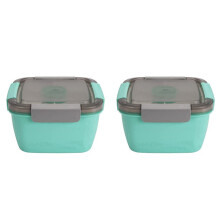 2X Recipiente para AlmoçO, Tigelas de Salada de 1500 Ml com 3 Compartimentos, Recipiente para Molhos de Salada para Coberturas de Salada