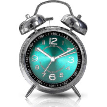 (Green) Retro Twin Bell Alarm Clock - Silent Non-ticking For Bedside