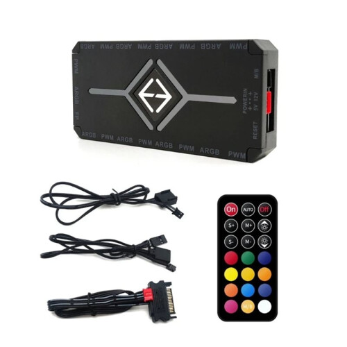 2X ARGB PWM Controller Wireless Remote Fan Hub PWM ARGB Controller Hub Adapter Computer PC Case Case Radiator 1