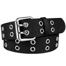 (Double Silver Hole, 120cm for Waist36-39) Drizzte Grommet Nylon Belt Big Size 39'' To 67'' 170cm Double Prong Punk For Men Women
