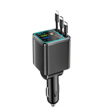7 in 1 Retractable Car Charger with Roof Starry Lamp,4 USB+PD Phone Charger Fast Charging with Digital Voltmeter B