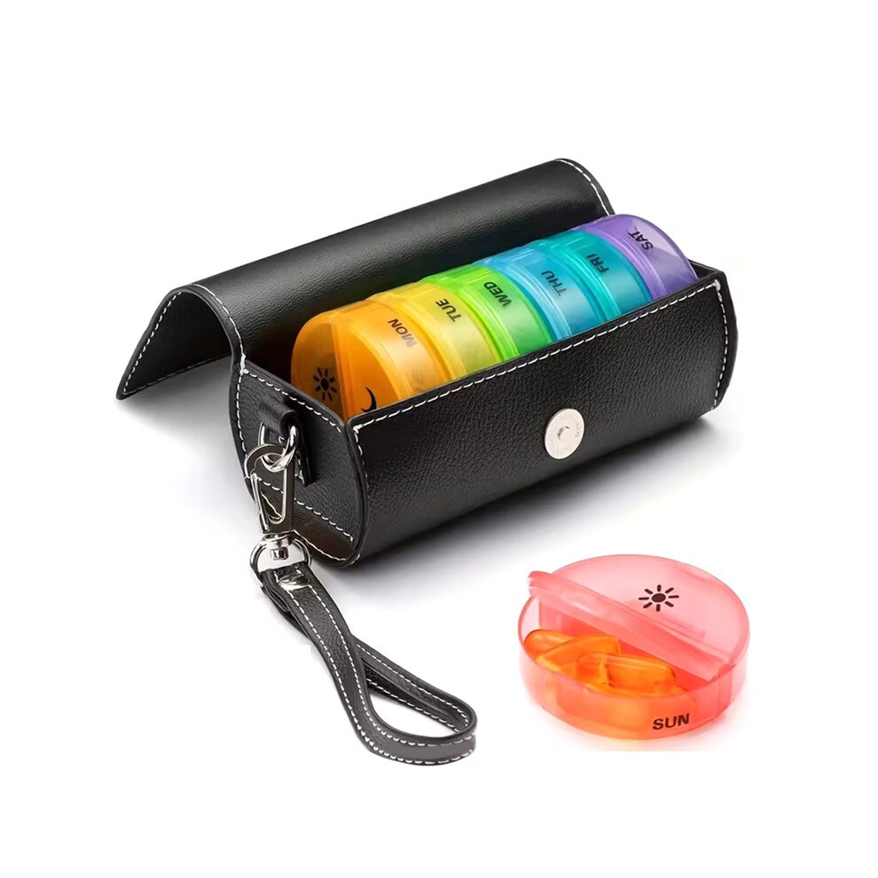 Melitt Weekly Pill Organizer 2 Times A Day, Am Pm Large Daily Pill Box With Pu Leather Case For Travel Round Medicine Organizer