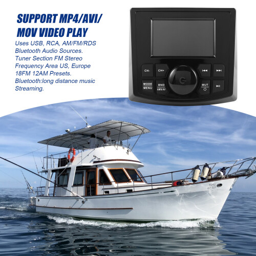 Rádio Marítimo MP5 para  Rádio Estéreo com Tela de 3 Polegadas Media Player de Vídeo À Prova D'Água  AUX AM FM RDS para ATV UTV 2
