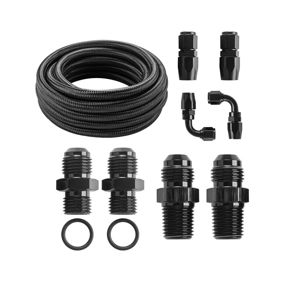 An6 15Ft Automatic Transmission Cooler Kit For 4L60e 4L65e - Nylon Braided Hose Kit Black 6032318078345