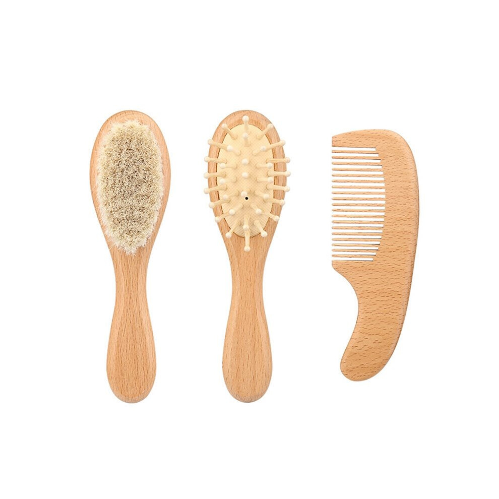 Baby Hair Brush Set for Newborns - Soft Goat Bristle Wooden Baby Brush and Comb Set Newborn Grooming Kit