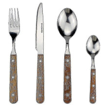 (Qs410 wood handle) Classic Elegant Resin Rivets Handle Style Stainless Steel Western Cutlery 4 In 1 Set Delicate Utensils Dinnerware For Home Cy