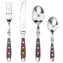 (3152 brown) Classic Elegant Resin Rivets Handle Style Stainless Steel Western Cutlery 4 In 1 Set Delicate Utensils Dinnerware For Home Cy