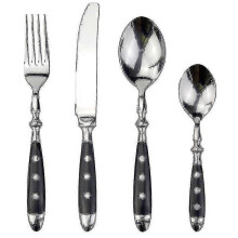 (3152 black) Classic Elegant Resin Rivets Handle Style Stainless Steel Western Cutlery 4 In 1 Set Delicate Utensils Dinnerware For Home Cy