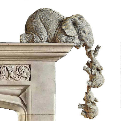 Elephant Sitter Hand Figurines Hanging Edge Ornament Table Home Decor 1