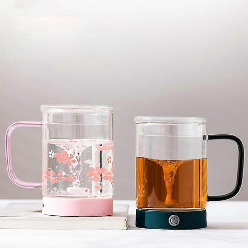 (Green) Automatic Stirring Rotating Glass Milk Tea Coffee Brewing Cup 1