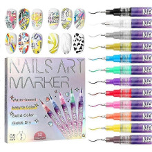 12 Colors Nail Art Pens Set Waterproof Nail Markers for Diy Nail Art Designs for Painting Nails