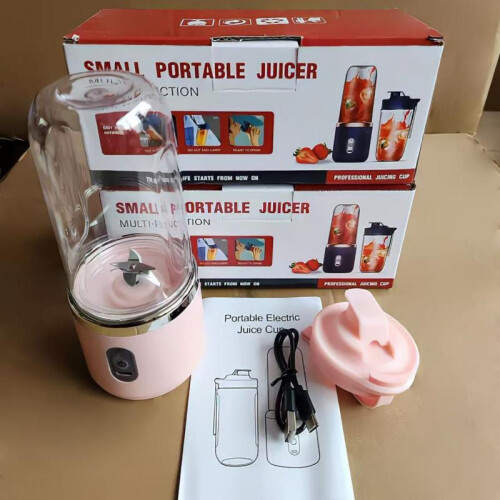 (Blue Double Cup) Portable Juicer USB Rechargeable Mini Blender, Multi-Function Fruit Juice Cup for Home School Travel, Easy Clean 1
