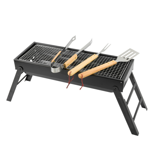 KCT KCT Folding BBQ with 5 Pc Tool Set Portable Charcoal Barbecue Grill Foldable Picnic Small Mini Tabletop BBQ for Camping Travel Outdoor Garden Beach 1