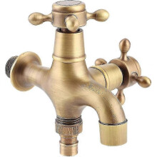 Outdoor Old Style Tap, Garden Retro Copper Water Tap with Double Spout, Single Cold Washing Machine Mop Pool Sink Faucets (1 Pc, Vintage Gold) -z