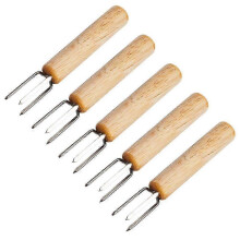 5pcs Stainless Steel Bbq Corn Forks Wooden Handle Grilling Fork Portable Corn Holder Barbecue Supplies (wooden And Stainless Steel)