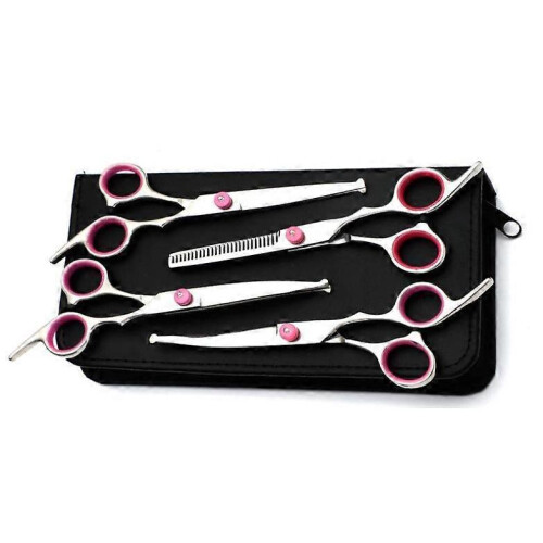 (Pink) Dog Grooming Scissors Kit Professional Safety Thinning Shears 1