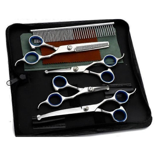 (Blue) Dog Grooming Scissors Kit Professional Safety Thinning Shears 1