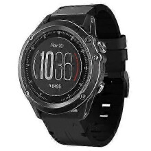 (Black) For Garmin Fenix 3 Hr 26mm Leather Steel Buckle Watch Band