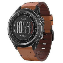 (Brown) For Garmin Fenix 3 Hr 26mm Leather Steel Buckle Watch Band