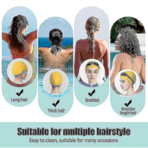 (Yellow) Silicone Swim Cap,comfortable Bathing Cap Ideal For Curly Short Medium 2